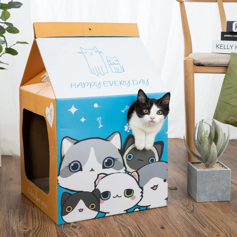 corrugated papper milk box cat house home bed breathable rabbit kitten cat nest scratch pad cardboard for pet cat sleeping house free global shipping