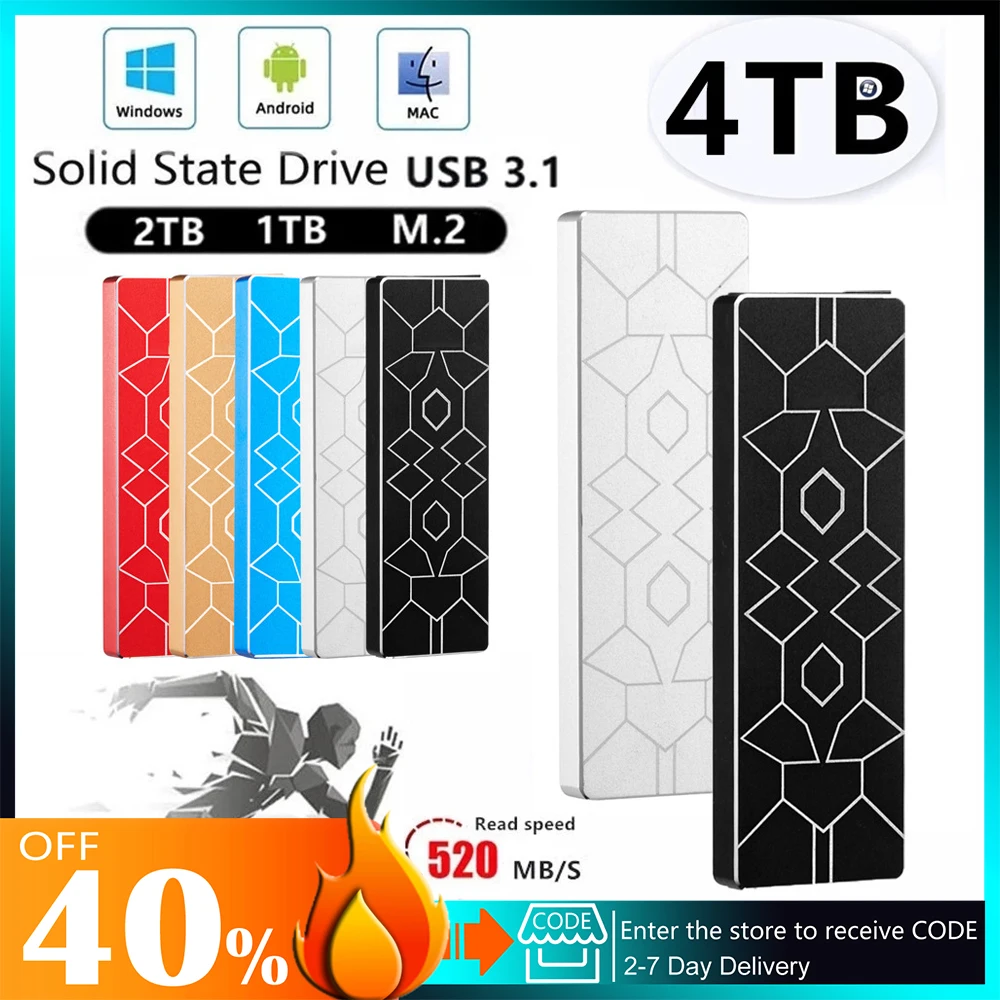 

Портативный внешний накопитель M.2 SSD 2 ТБ, высокоскоростной накопитель Type-c 3,1, подходит для USB 2,0