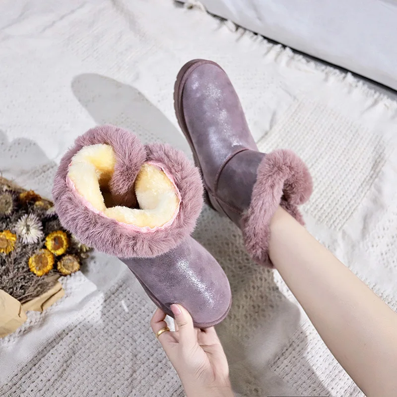 Зимняя обувь SWYIVY из нубука на плоской подошве женские модные зимние ботинки без