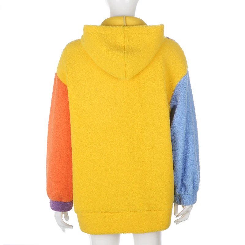 

DropShipping Rainbow Casual Loose Teddy Faux Fur Coat Lambswool Oversized Hooded Woman Jacket Autumn Winter Fluffy Overcoat Y2K