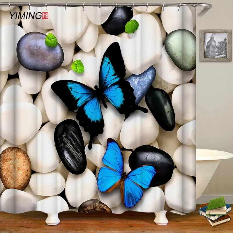 3D с рисунком бабочки на камне занавеска для ванной из полиэстера