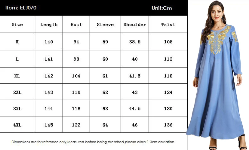

Ramadan Plus Size Abaya Muslim Women Long Dress Arab Jilbab Turkish Dubai Kaftan Islamic Clothing O-neck Embroidery Middle East