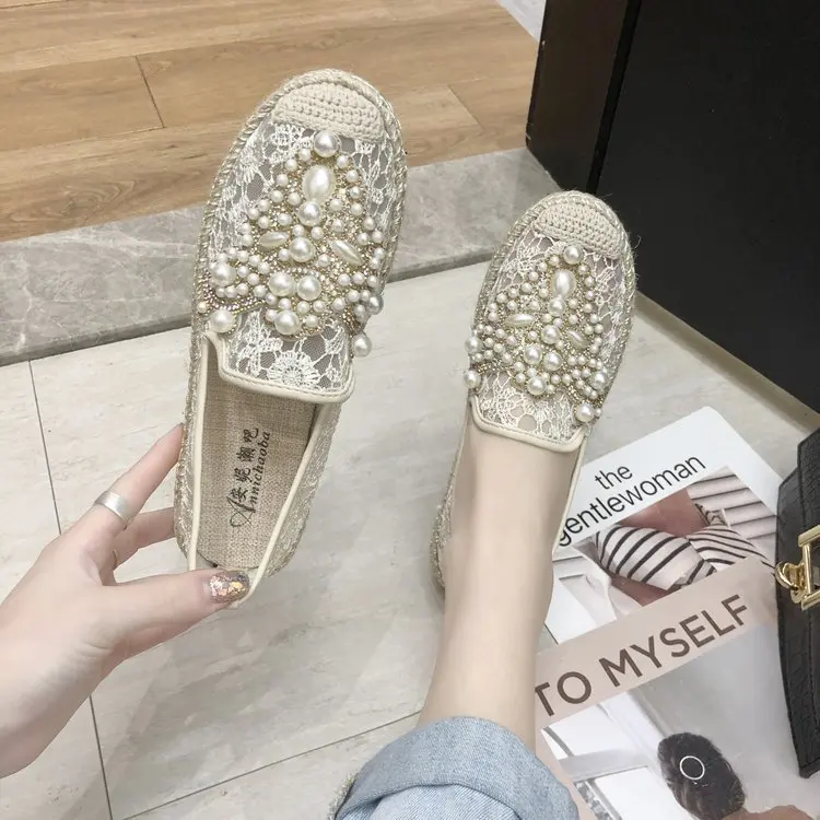 Туфли женские на плоской подошве мягкие холщовые элегантные лоферы без застежки