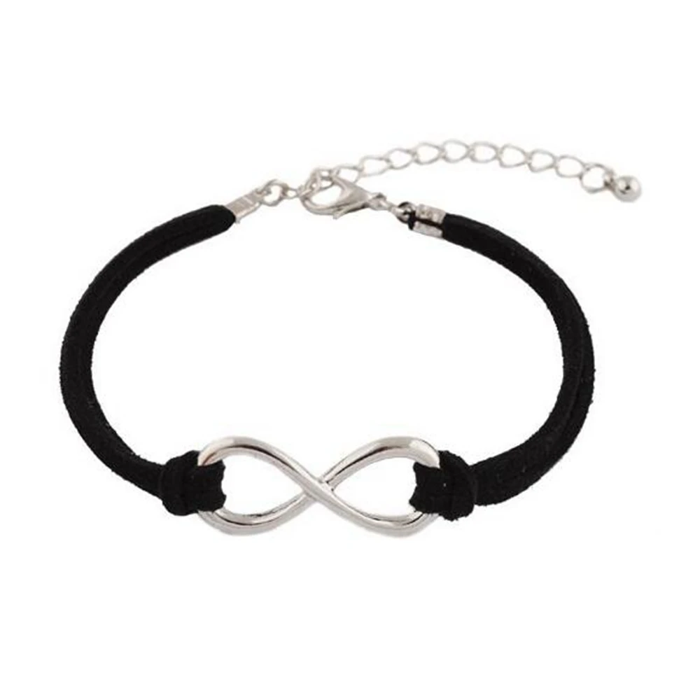 10 шт. черных с металлическим знаком бесконечности Шарм регулируемым браслетом со