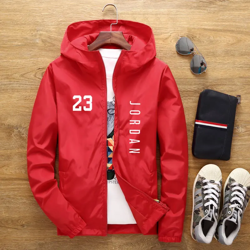 

Men's Wind Jacket Spring Fall Fashion 23 Print Slim Top Men's Casual Baseball Bomber Hooded Zipper Jacket Men's Jacket