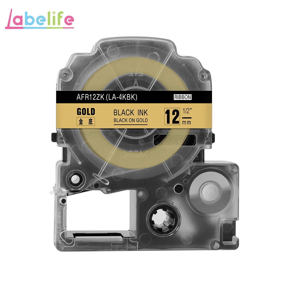 Labelife 1 шт. 12 мм KingJim LA-4LBK совместимый SFR12PK SFR12ZK для Epson/Kingjim принтер этикеток для букета, подарка, свадьбы - Цвет: Black on Gold