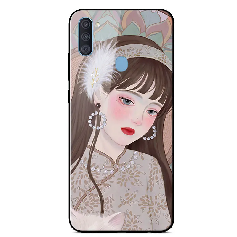 

Case For Samsung A11 Fashion Mirror Painted high quality Tempered glass Shockproof Back Cover For Samsung A11 SM-A115F Case 6.4