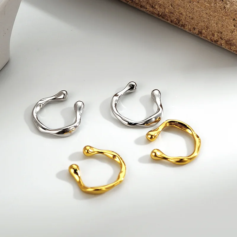 

2 pcs Real 925 Sterling Silver Irregular Shape Ear Cuffs Simple Non-pierced Cartilage Earrings for Women Hypoallergenic Jewelry