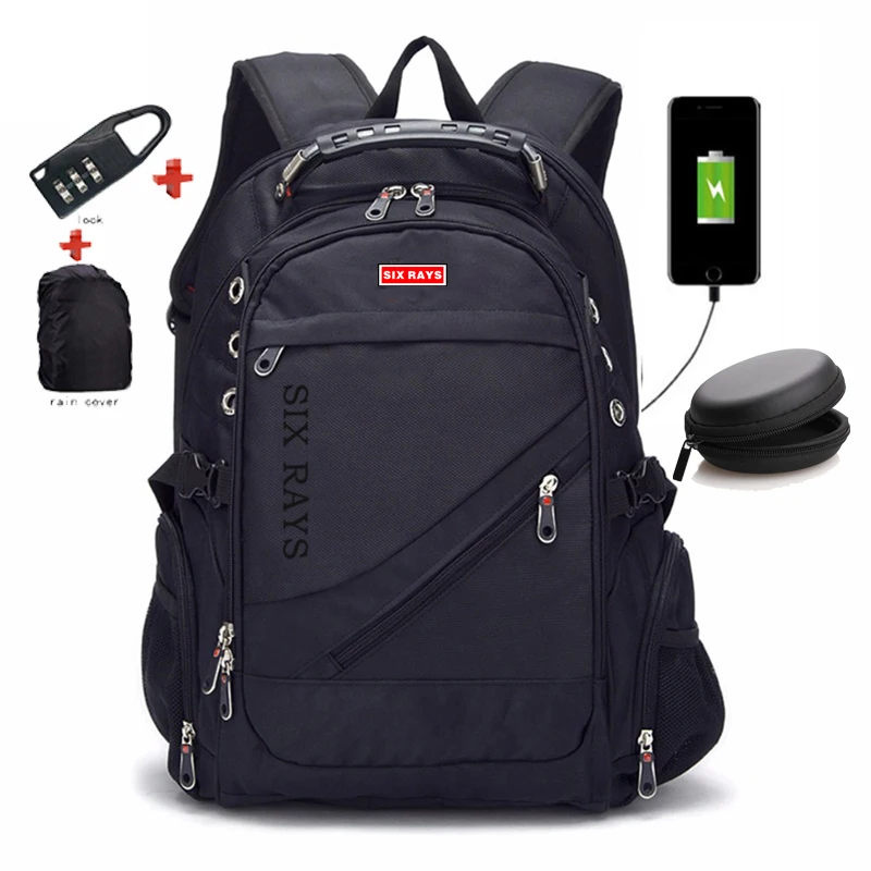 Школьные ранцы sixray для детей, Модный деловой повседневный мужской рюкзак с USB-зарядкой и защитой от кражи для ноутбука 15,6 дюйма