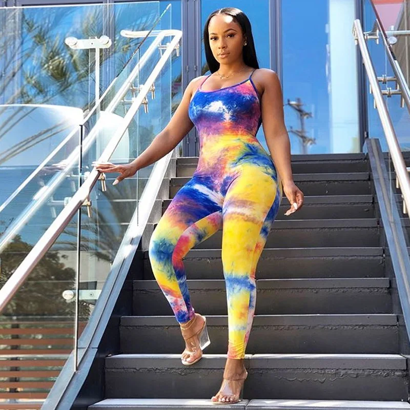 

Plus Size Jump Suits for Women Tie Dye Print One Piece Jumpsuit Woman Summer 2020 Sexy Club Outfits Bodycon Romper
