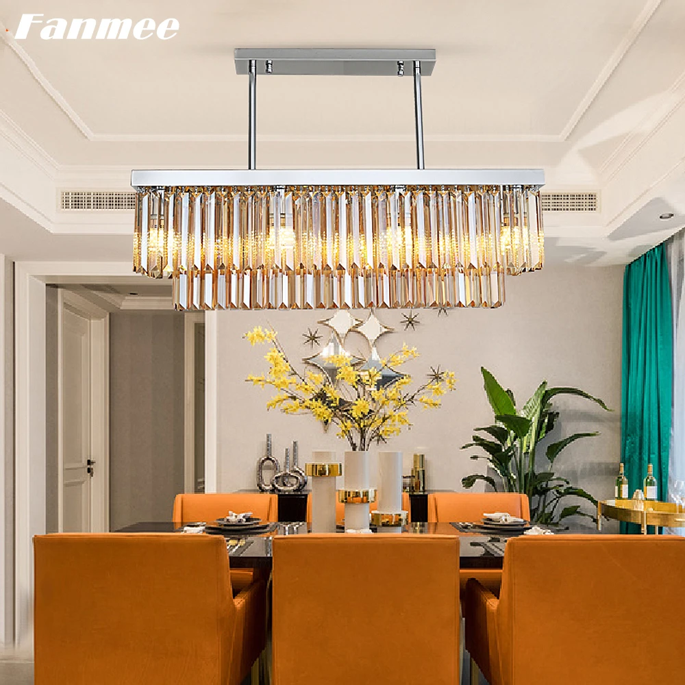 Odeon Modern Crystal Chandelier Light LED Minimalist Rectangular Chrome Hanging Lamp Art Deco Kitchen Island Dining Table Home | Освещение