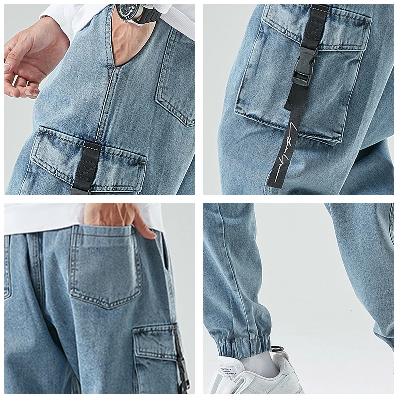 

Brand Men's M-8XL Cargo Jeans Men 2021 New Fashion Harem Joggers Trousers Men Multiple Pockets Casual Denim Jeans Pants Men