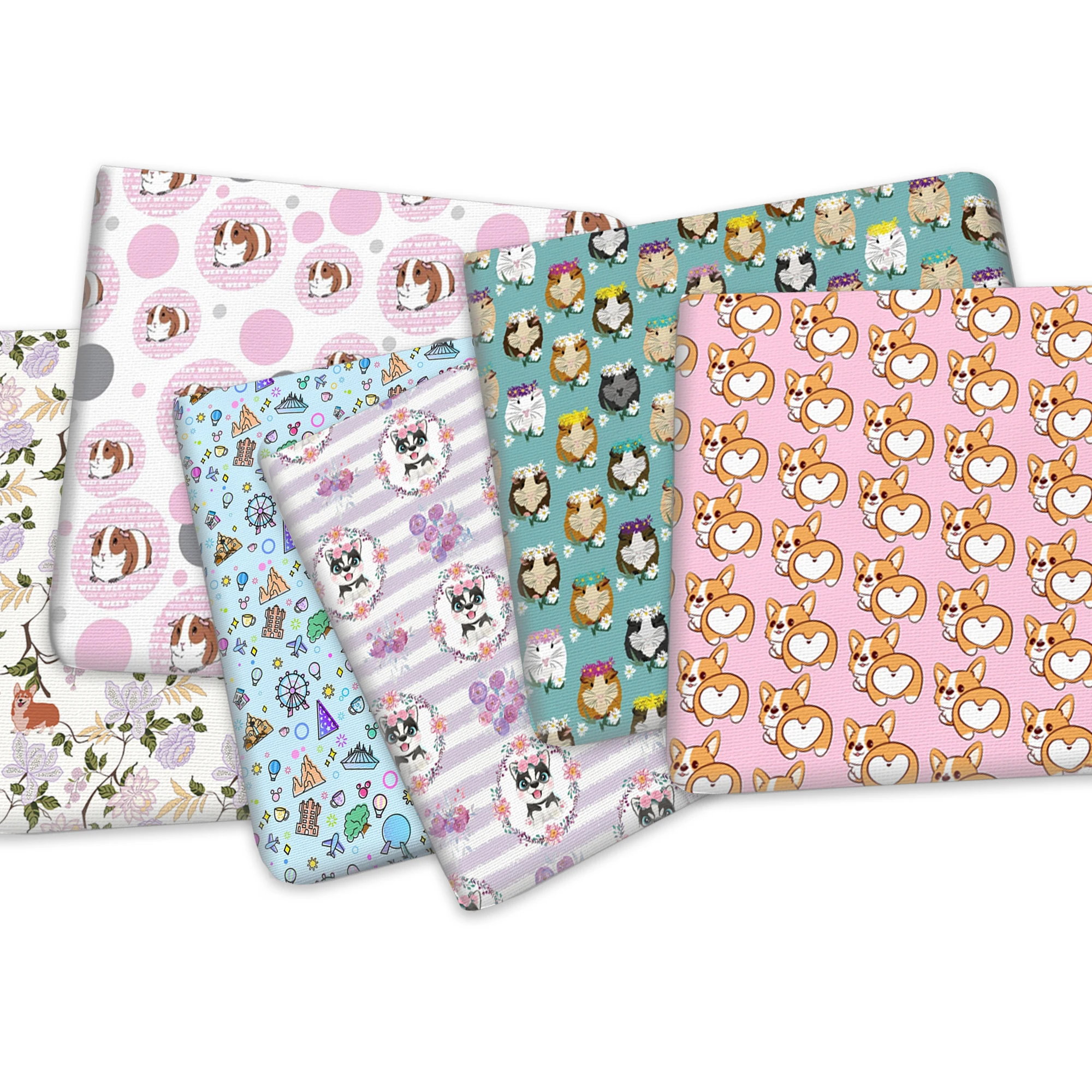 

50*145cm Dog Floral Polyester Cotton Fabric Quilting Patchwork Cloth Dress Puppet Garment Tissue Material Doll，1Yc12364