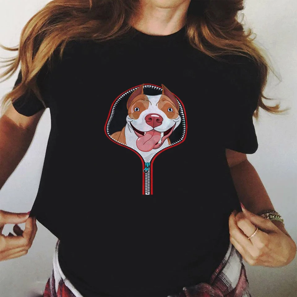 Женская футболка с принтом забавных собак черная в стиле Харадзюку модная