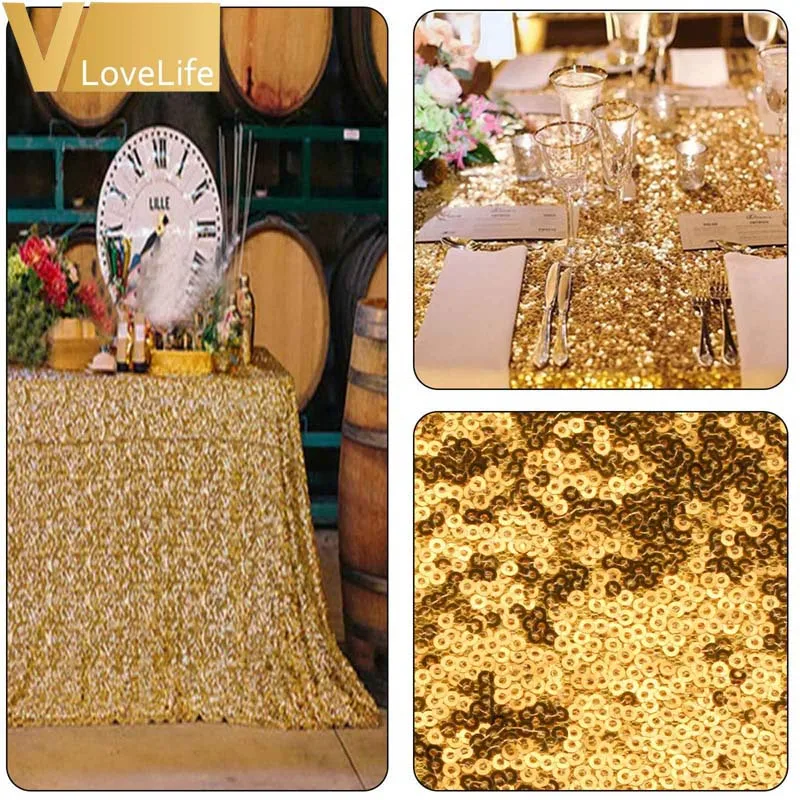 Блестящая скатерть с блестками прямоугольная круглая из розового золота и