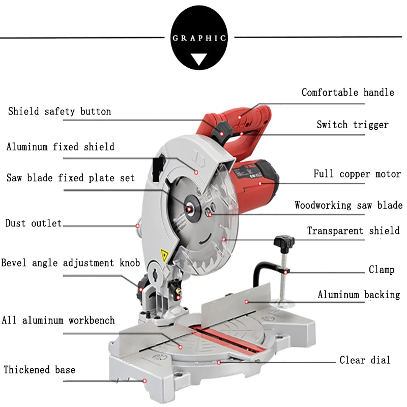 Маленький 7 дюймов торцовочная пила Портативный светильник Алюминий машина