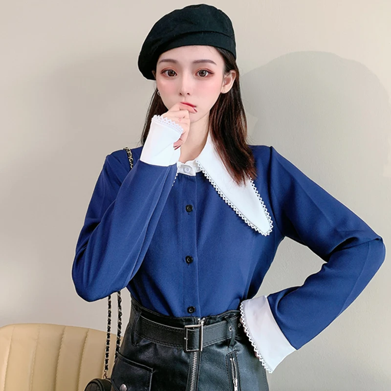 Блузка женская с воротником Питер Пэн уличная одежда стильная рубашка Свободный