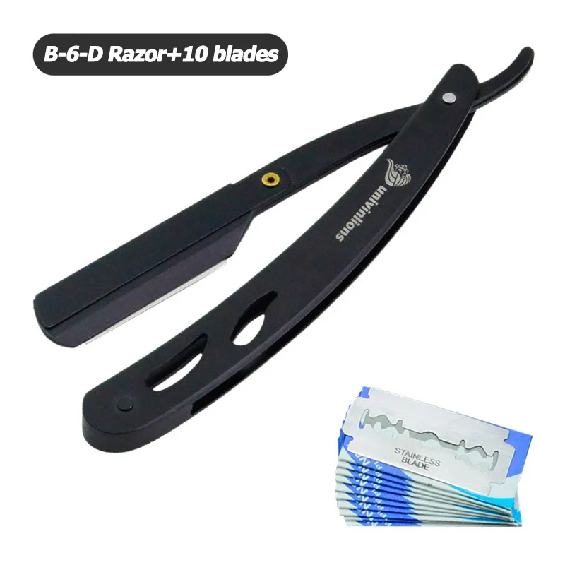 Razor-10 blades Univinlions парикмахерские инструменты для бритья Бритва и лезвия для волос античный черный складной нож для бритья из нержавеющей стали прямой держатель для бритвы - Цвет: Razor-10 blades