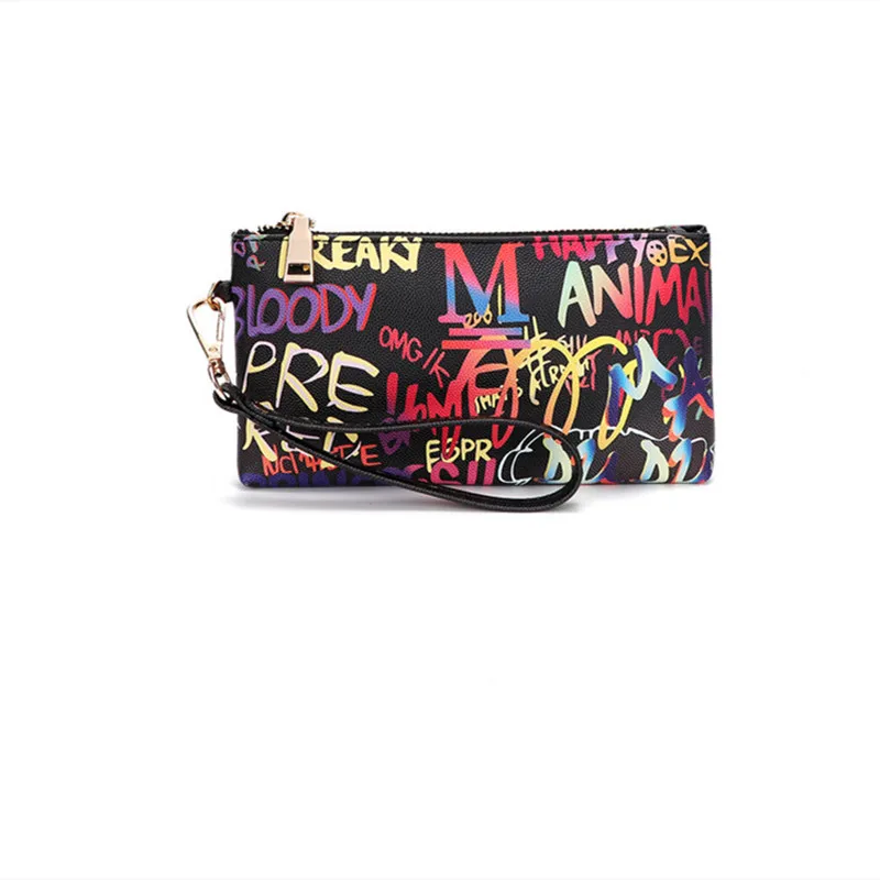 

Женский клатч на молнии с принтом граффити, Дамский бумажник с надписью, Сумочка для телефона, кошелек для мелочи
