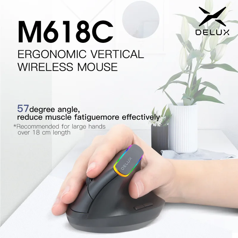 

HobbyLane перезаряжаемая беспроводная эргономичная мышь 2,4G с приемником M168C RGB вертикальная мышь