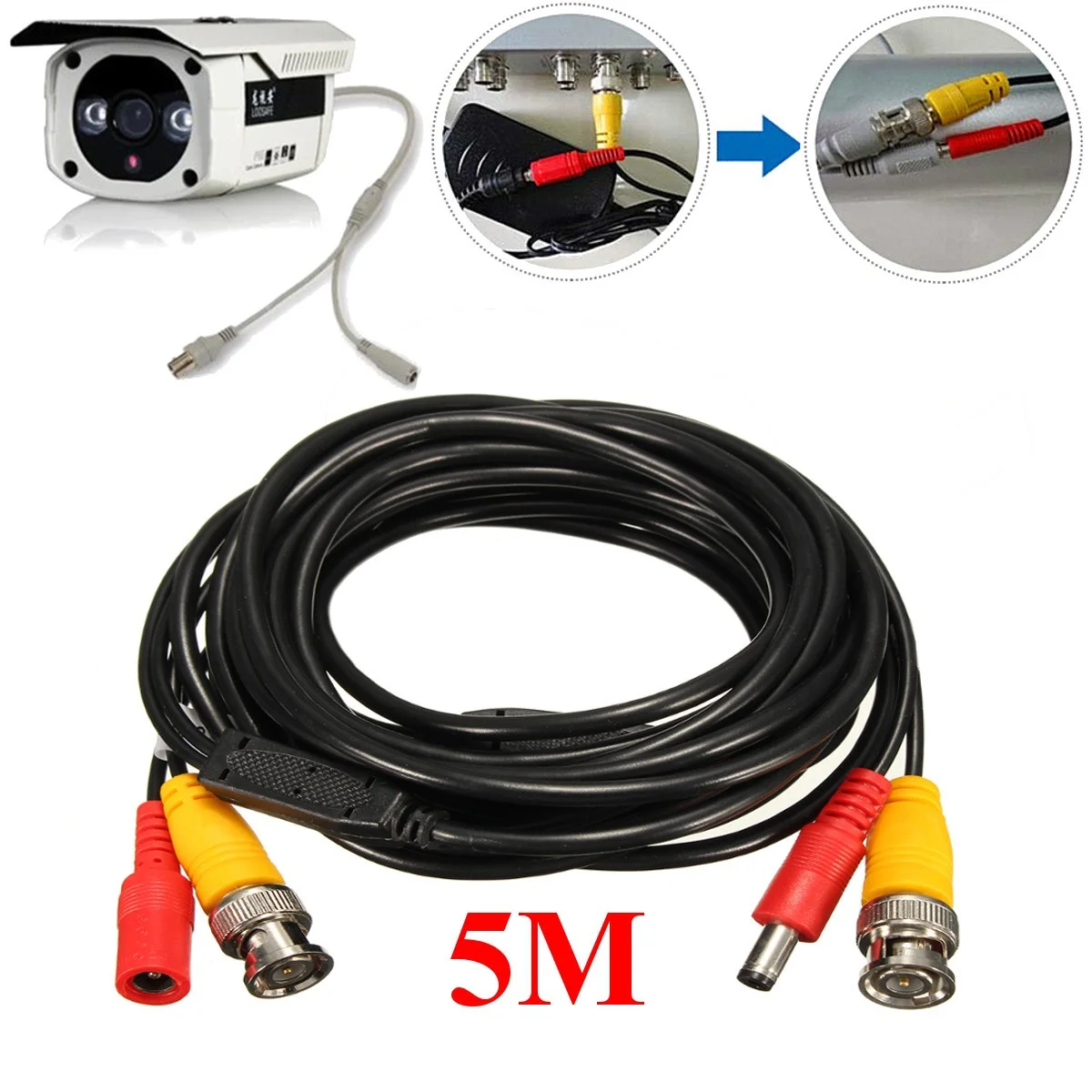 

5M 2 in 1 Audio Video Power Cable CCD Security Camera BNC RCA CCTV DVR Wire Cord