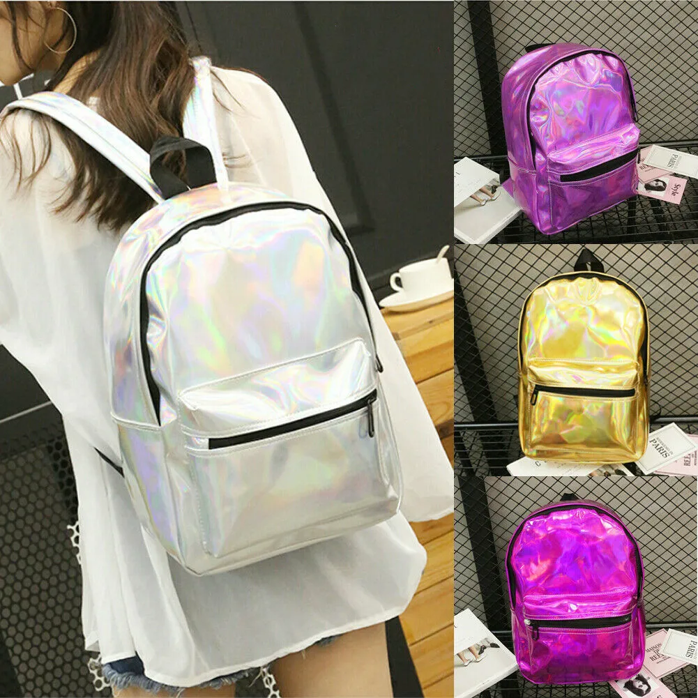 

Cool rock women's backpack laser laser candy color large capacity school bag PU leather leisure travel shoulder bag