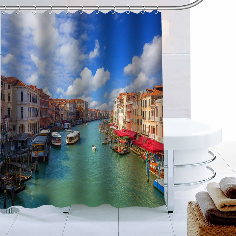 

New Arrival Venice Natural Shower Curtain 12 Hook Polyester Fabric 3D Printing Bathroom Curtain Waterproof Bath Curtain Decor