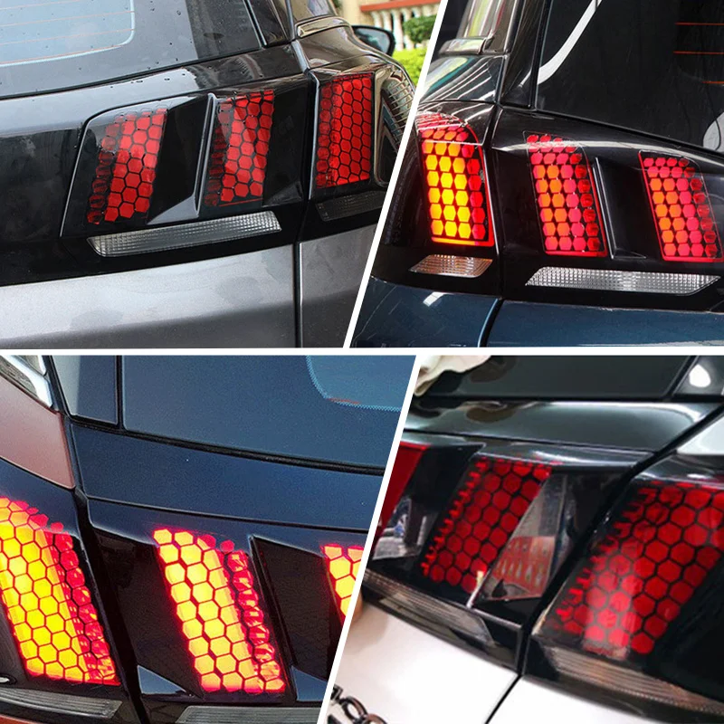 

6 Pcs/set Car Auto Rear Tail Light Lamp Decorative Decal Sticker Cover Honeycomb Protector For Peugeot 3008/3008 GT 2017-2019
