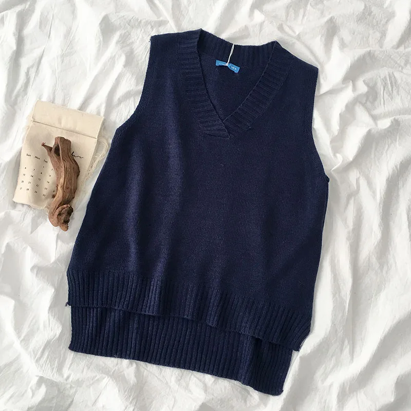 Женский Свободный жилет с V-образным вырезом Однотонный свитер без рукавов в