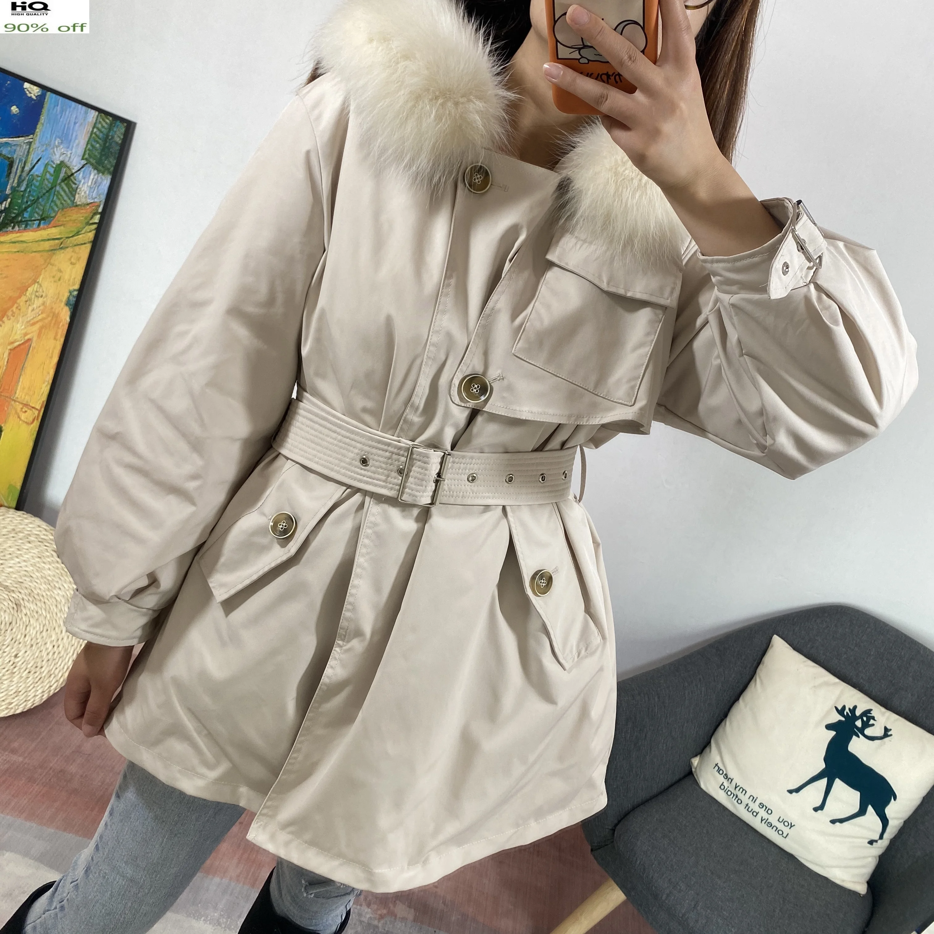 Women's Down Jacket Hooded Coat Real Fox Fur Collar Female Winter Parkas 90% White Duck Down Jackets Warm Thick Clothes Pph1227