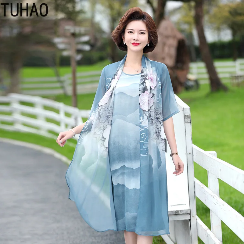 

Платье TUHAO женское средней длины, винтажное свободное ретро платье для мам, большие размеры 5XL 4XL 3XL, для женщин среднего возраста, лето 2021