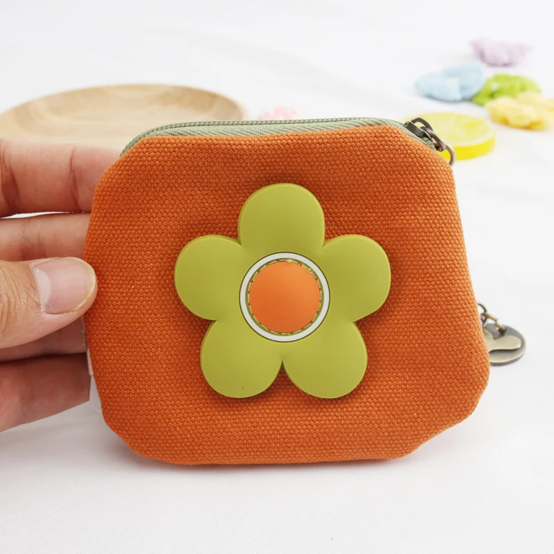 

Coin Purses Mini Holders Sweet Colorful Canvas Zipper Floral Kawaii Lovely Lady Daily Women Wallet Korean Style Chic Fresh Retro