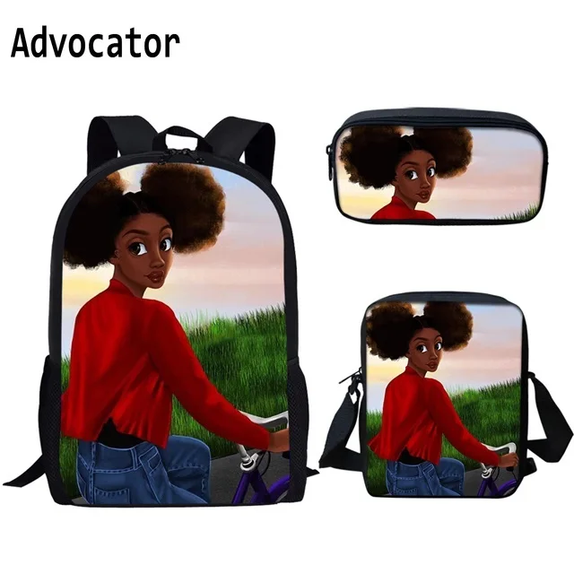 ADVOCATOR 3Pcs/set Black Queen African Women 3D Printing School Bags for Girls Kids Boy Backpack Girls Children Book Bag Mochila