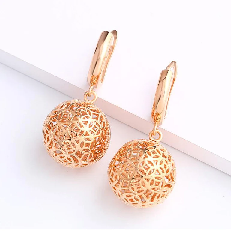 Новые круглые серьги уникальные резные полые из розового золота 585 пробы длинные