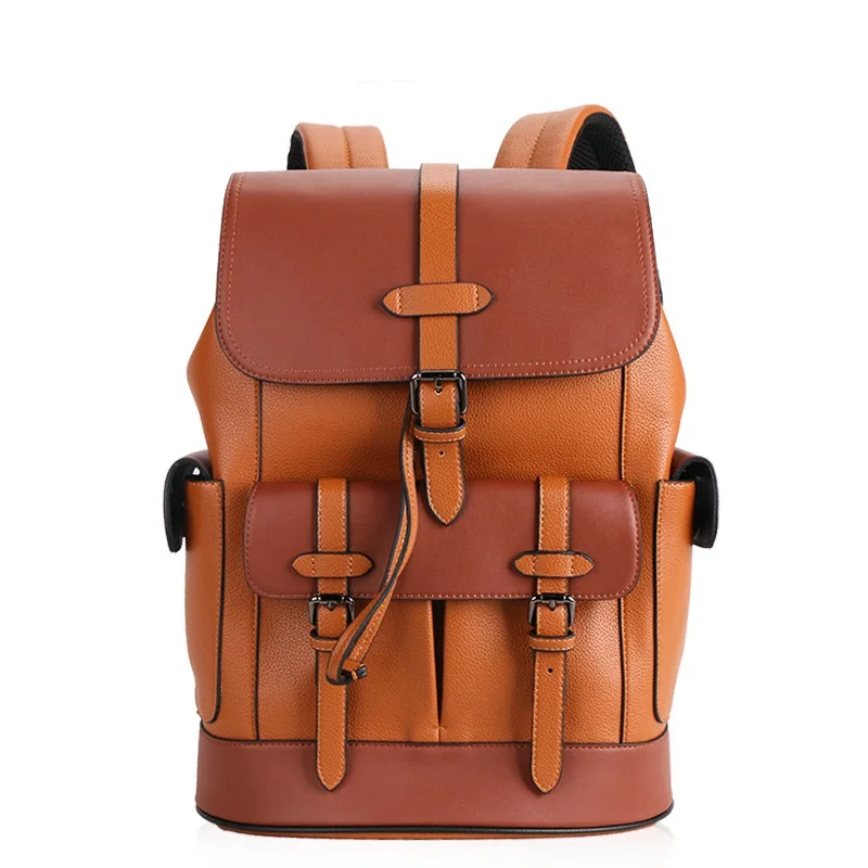 

New Men Genuine Leather Backpacks 15 Inch Laptop Bag Male Business Bags Fashion Boy School Shoulder Bag Designer Packsack Bags