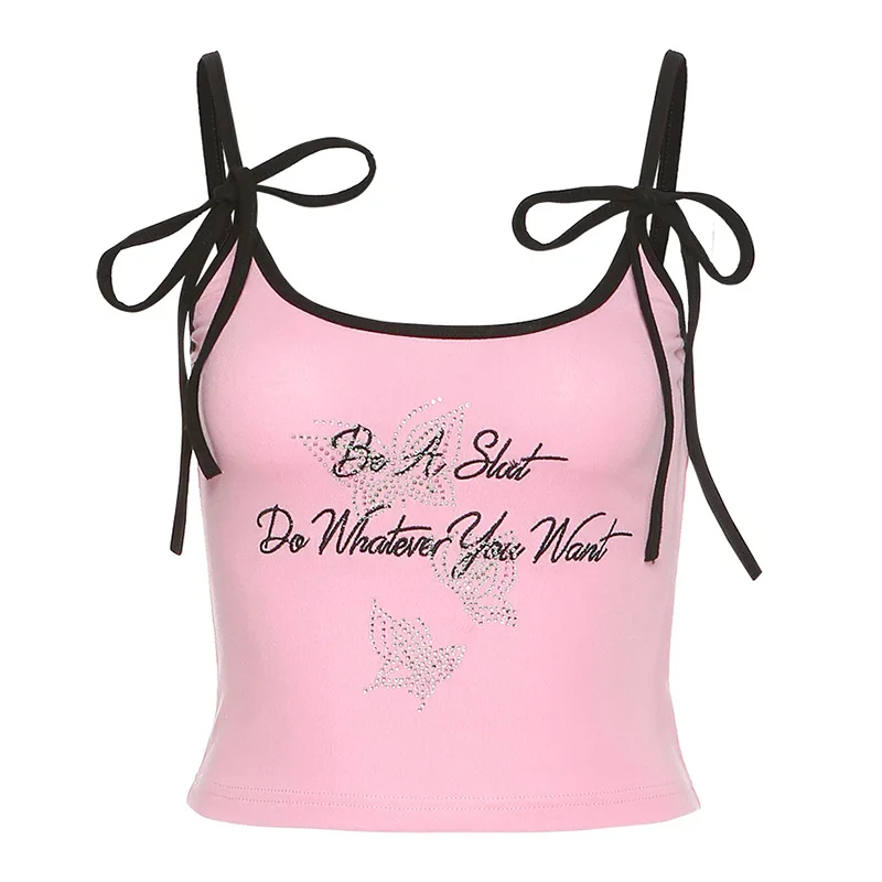 Женский милый жилет GOTH GIRL облегающий на шнуровке с вышитыми буквами и бабочками