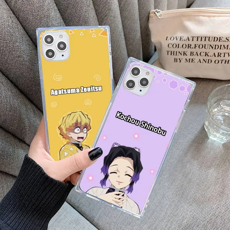

Fashion Demon Slayer soft Phone Case For iPhone 7 8 11 12 X XS XR MINI Pro Max Plus Clear Square Transparent Luxury capa