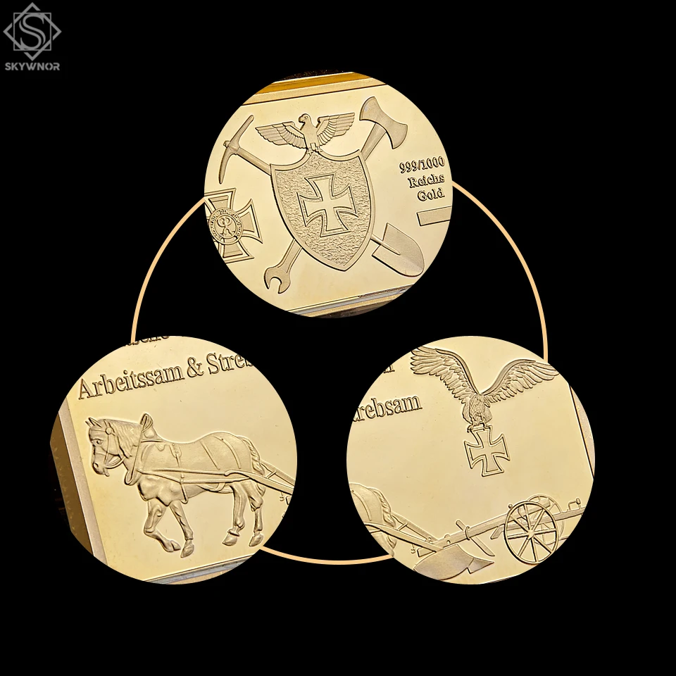 

5PCS/Lot Deutsche Iron Cross 999/1000 Reichs Gold Tugenden Arbeitssam Strebsam Bar Collection