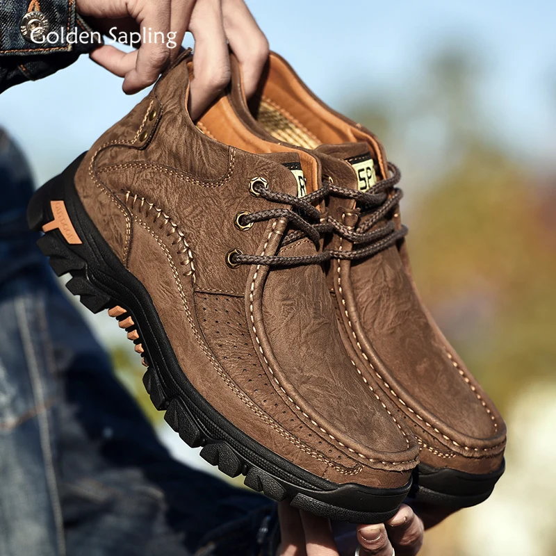 Golden Sapling Mountain Boot Genuine Leather Retro Leisure Men Shoes Breathable Outdoor Men's Boots Tactical Fashion Casual Shoe