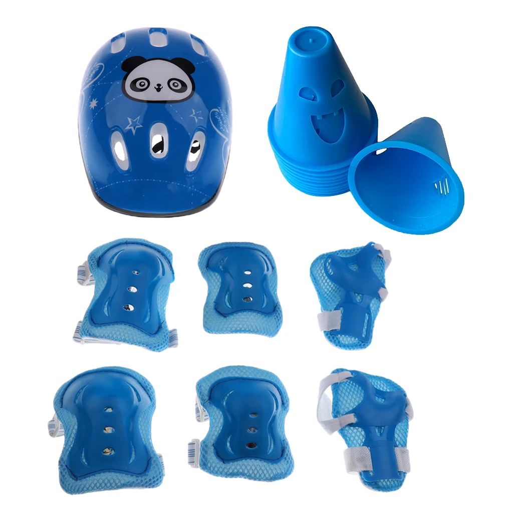 

Kids Roller Skating Skateboard Helmet Knee Elbow Wrist Pad + 10pcs Cones