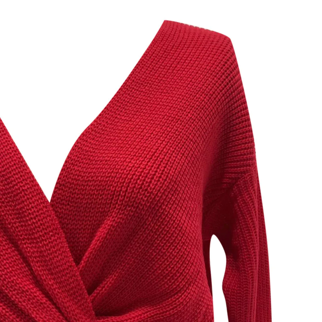 Осенне-зимний вязаный свитер для женщин повседневный красный с длинным рукавом и