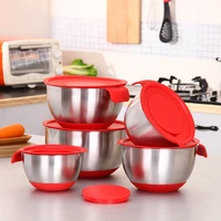 stainless steel mixing bowls with grater lid scale multifunction salad bowl food container non slip silicone bottom baking tools