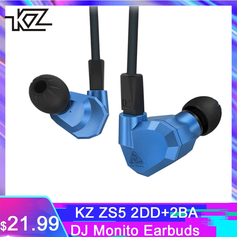 Оригинальные KZ ZS5 2DD + 2BA гибридные HIFI наушники DJ Monito Super Bass Earplug Наушники с bluetooth