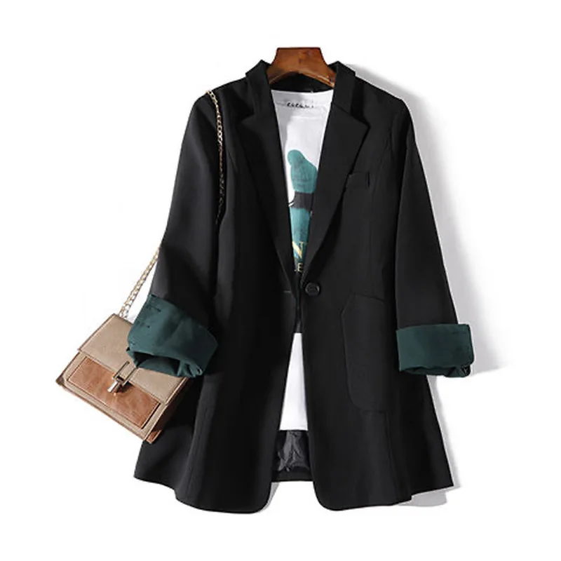 

GOOHOJIO 2020 New Loose Vintage Leisure Women Blazers Autumn Pocket Blazer Jackets Women Solid Color Oversized Ladies Coats