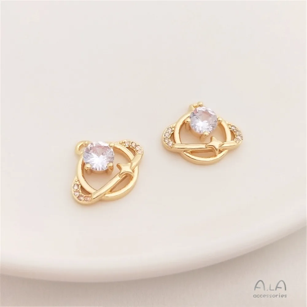 

14K Gold Filled Plated Brass Inlaid Zircon Planet Pendant Handmade DIY Bracelet Necklace Earhang Pendant Head Accessories