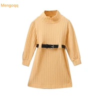 toddler kids baby girls autumn full sleeve solid knitting outwear knee length dress belt children casual clothes 1 6y