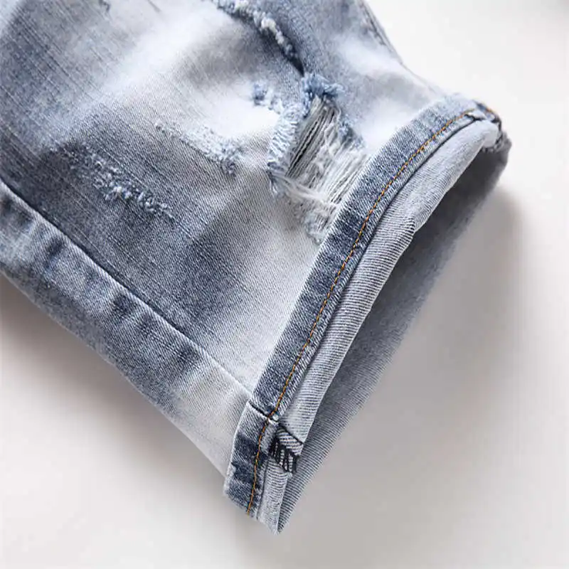 

2021 New Summer Men's Clothing Korean Style Straight Young Trousers Plus Oversize Five-Point Ripped Trousers Denim Shorts Pants