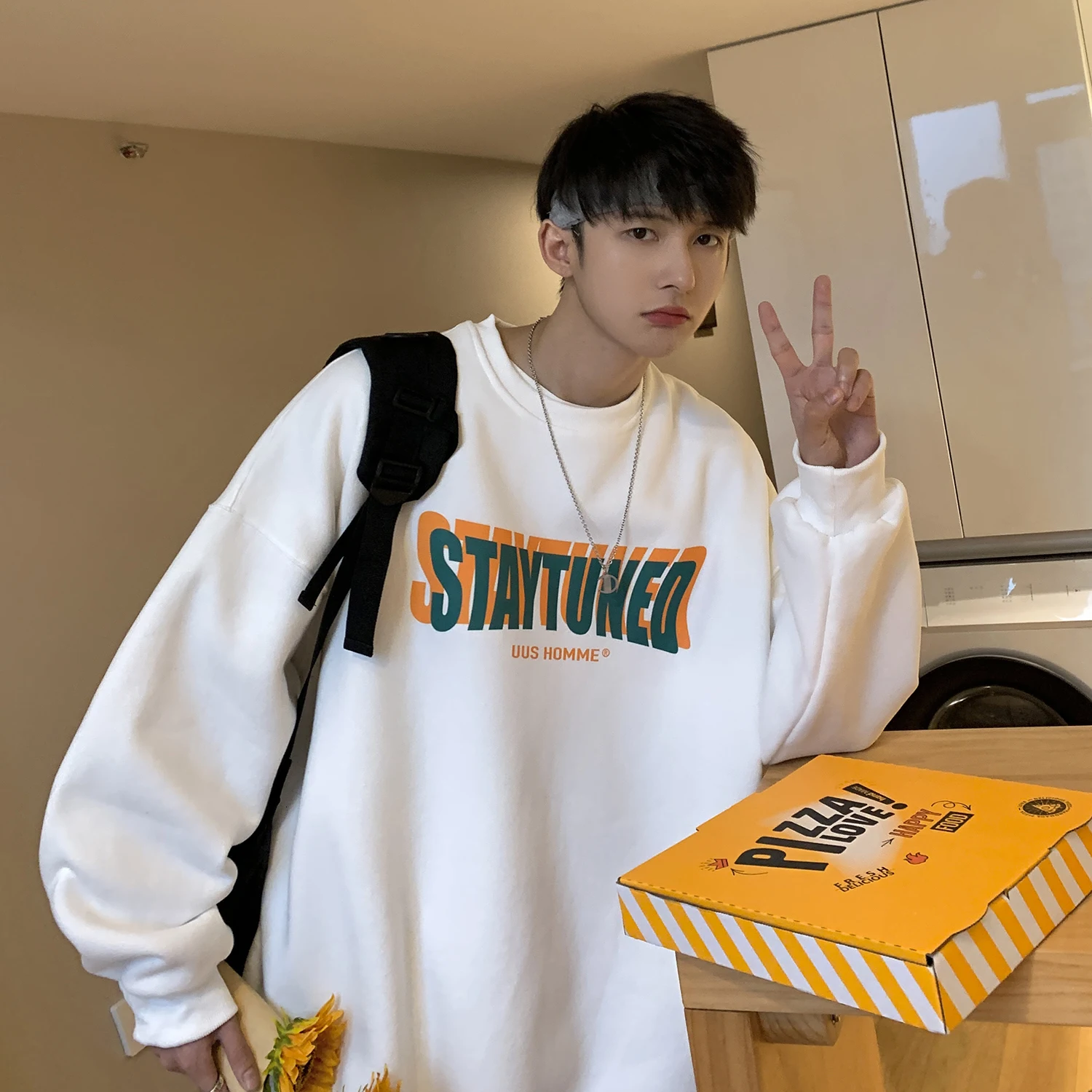 

ExtFine Contrast Color Letter Graphic Oversized Mens Sweatshirts Korean O-neck Male Pullovers Hip Hop Casual Couple Clothing