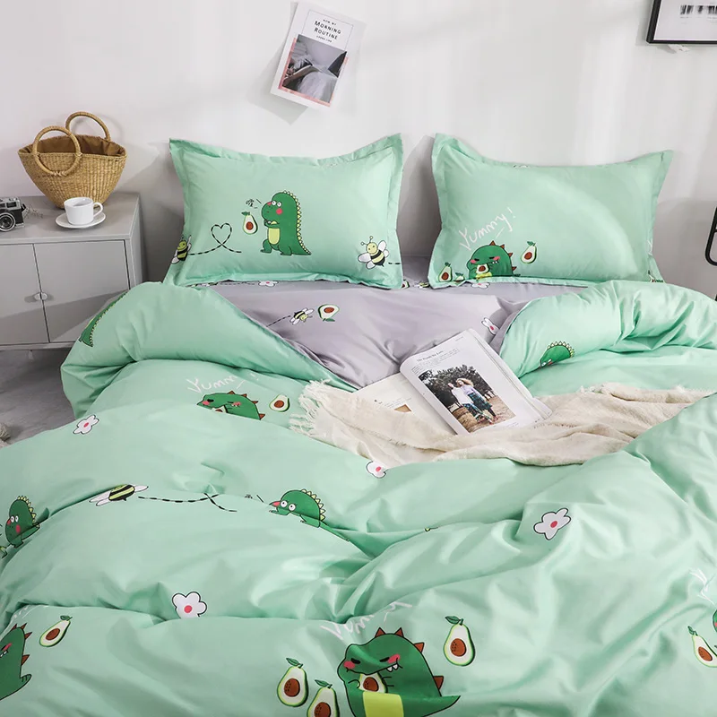 

Комплект постельного белья для мальчиков, простыня с пододеяльником и наволочкой с мультипликационным динозавром, простой Текстиль для до...