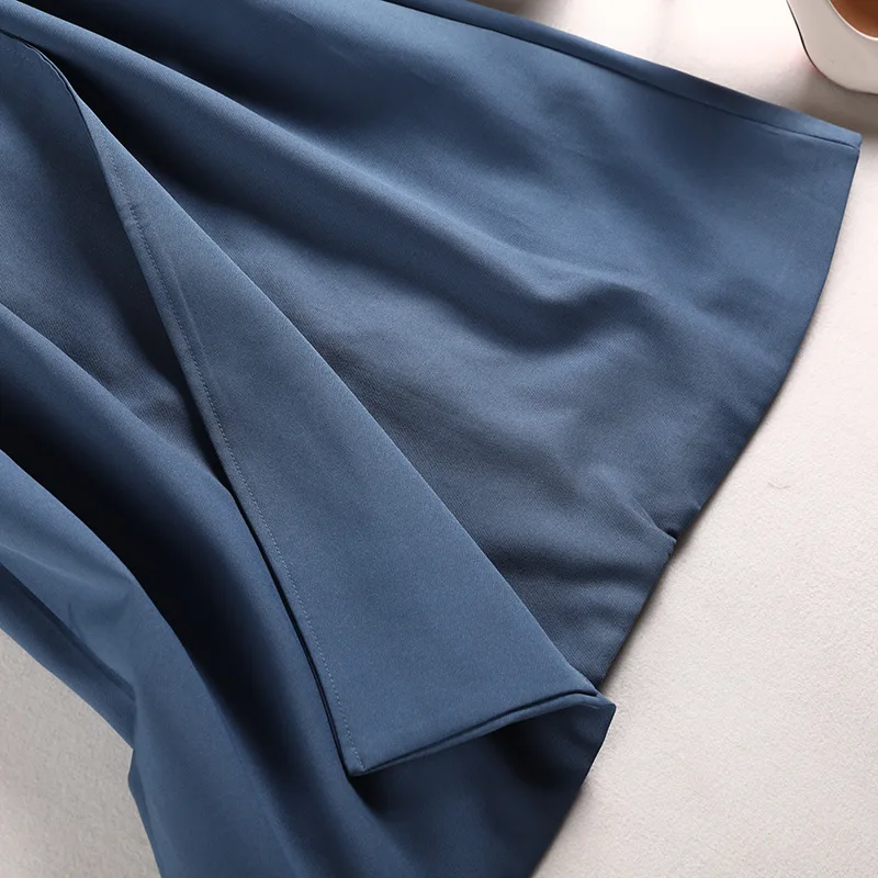 

Temperament Blue Trench Coat Women Large Size Women's Overcoat Autumn Solid Color Casual Lapel Pocket Elegant Windbreaker E19